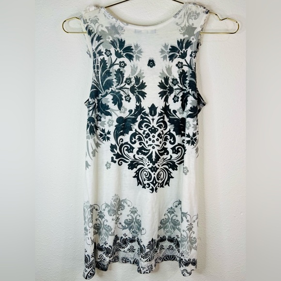 Espresso Women's Small Boho Floral Accent Sleeveless Tunic Top Black, Gray White - Picture 7 of 16